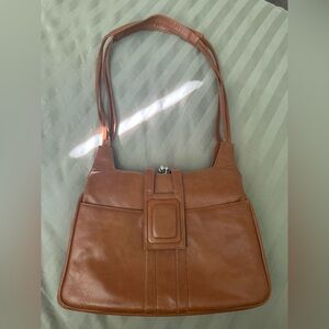 Lou Taylor Vintage Brown Leather Shoulder Bag with attached mirror